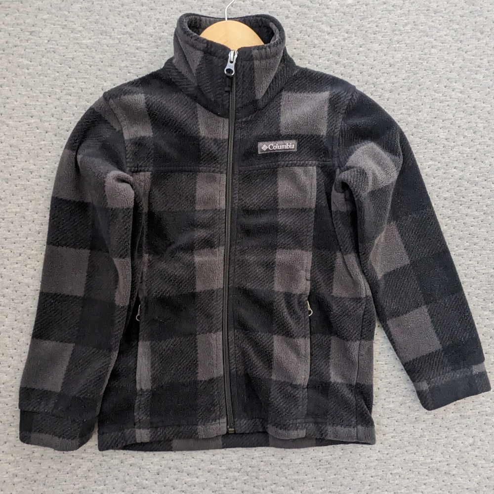 Columbia Black and Gray Plaid Fleece Jacket